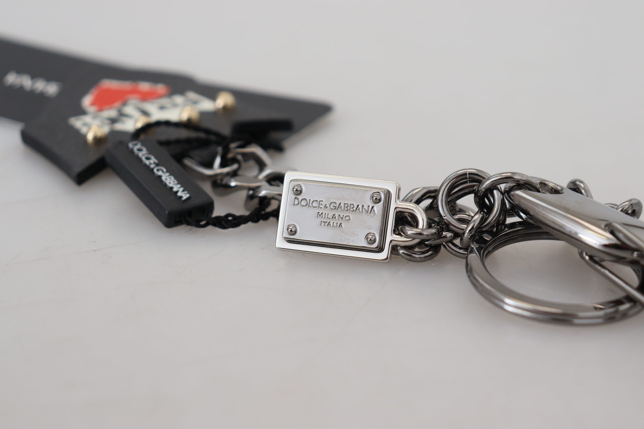 Dolce & Gabbana Black Prince Studs Logo Silber Messing Schlüsselanhänger