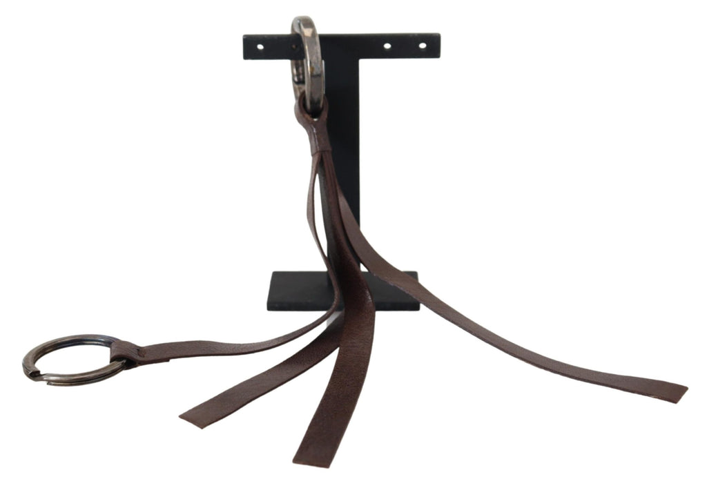 Costume National Brown Leather Silver-tone Metal Keychain
