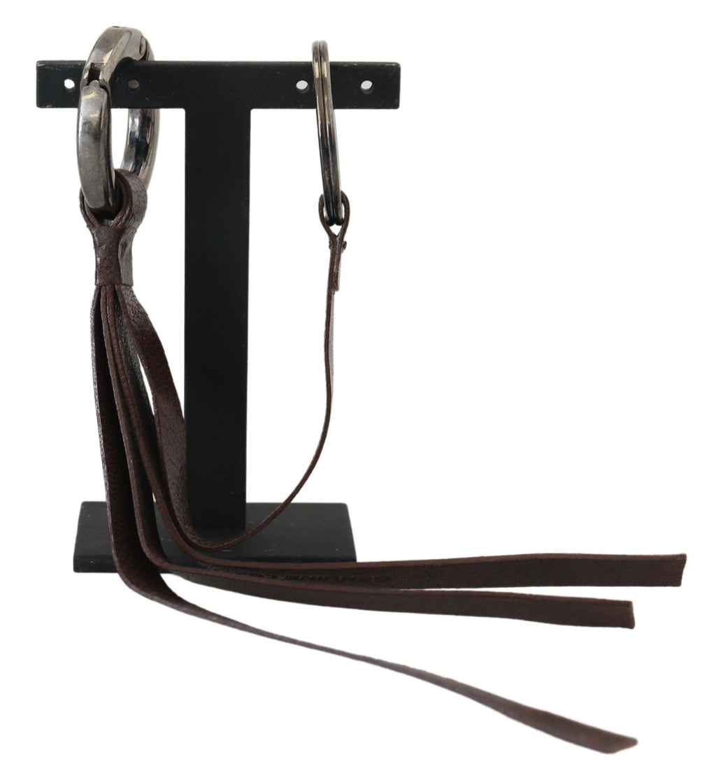 Costume National Brown Leather Silver-tone Metal Keychain
