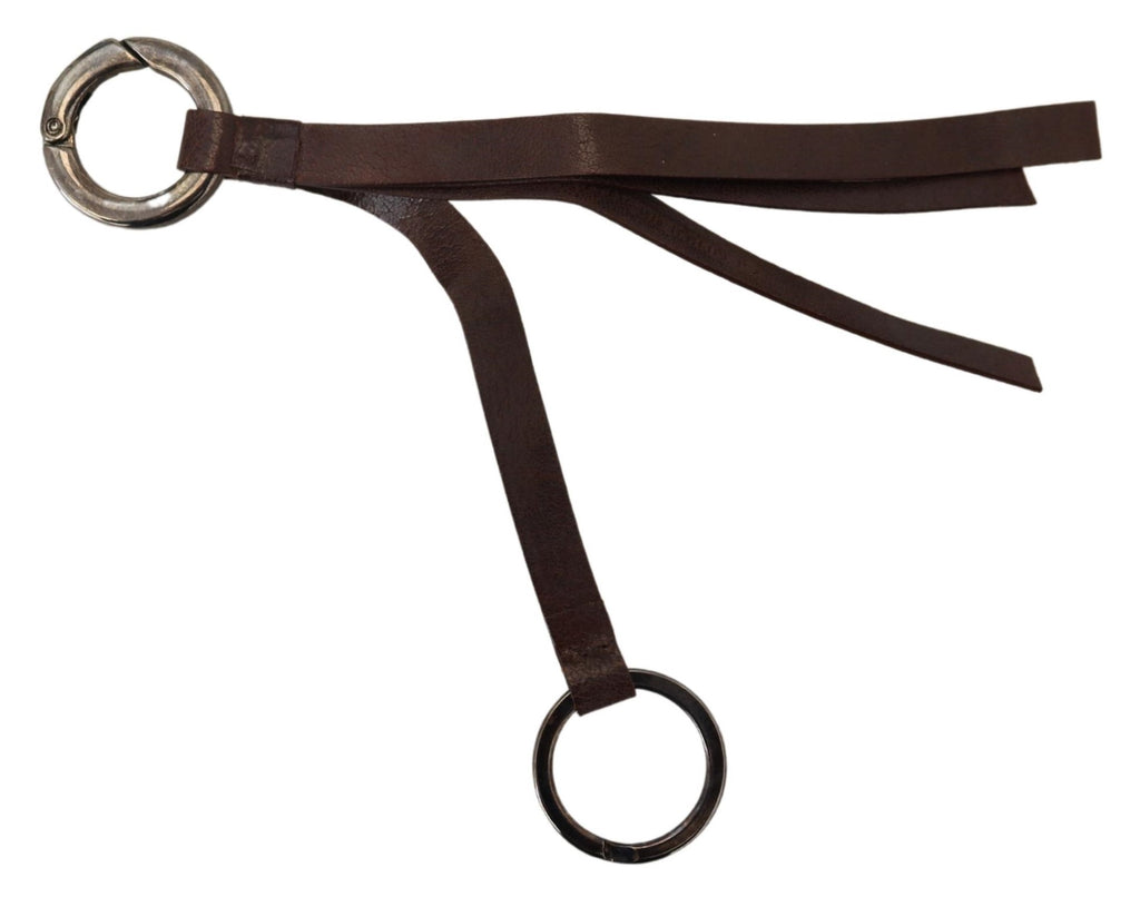 Costume National Brown Leather Silver-tone Metal Keychain
