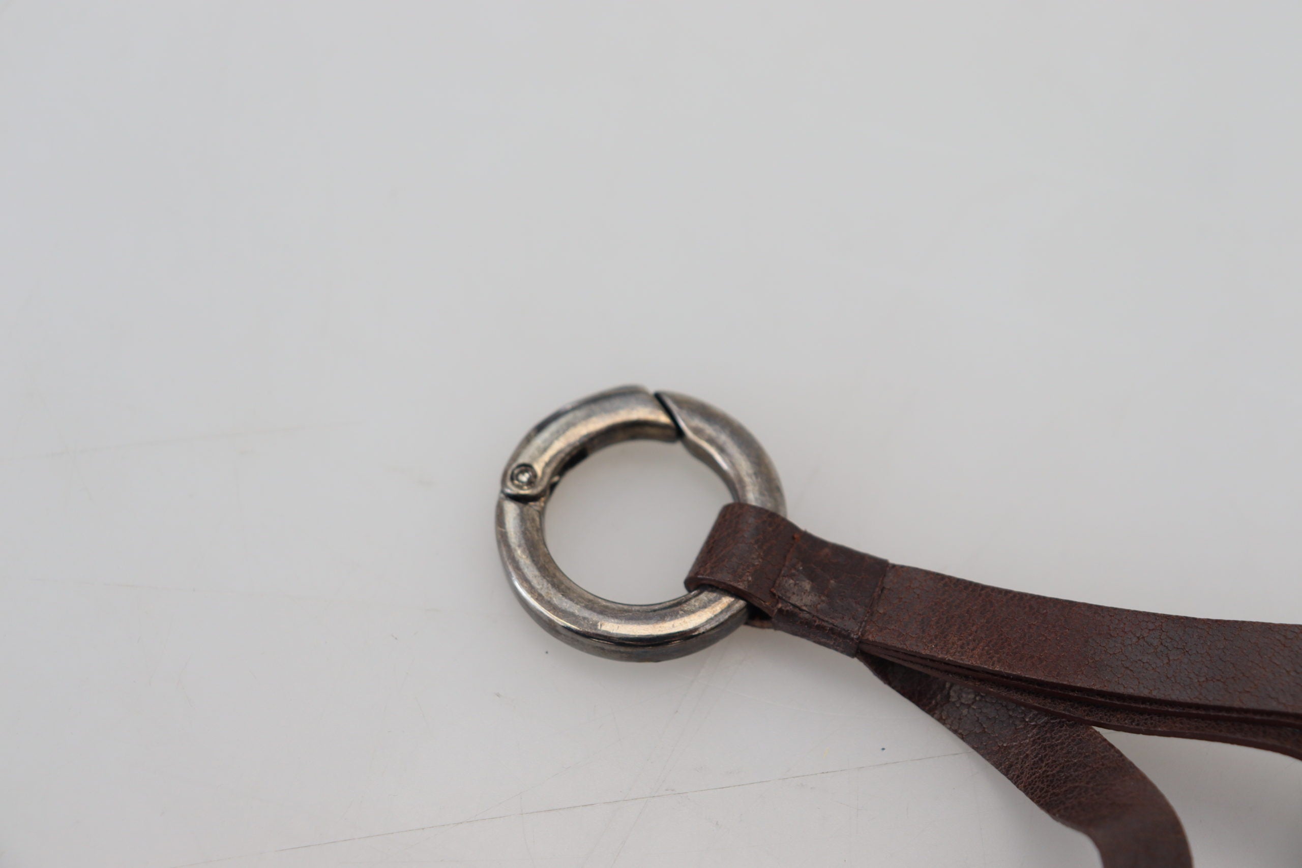 Costume National Brown Leather Silver-tone Metal Keychain
