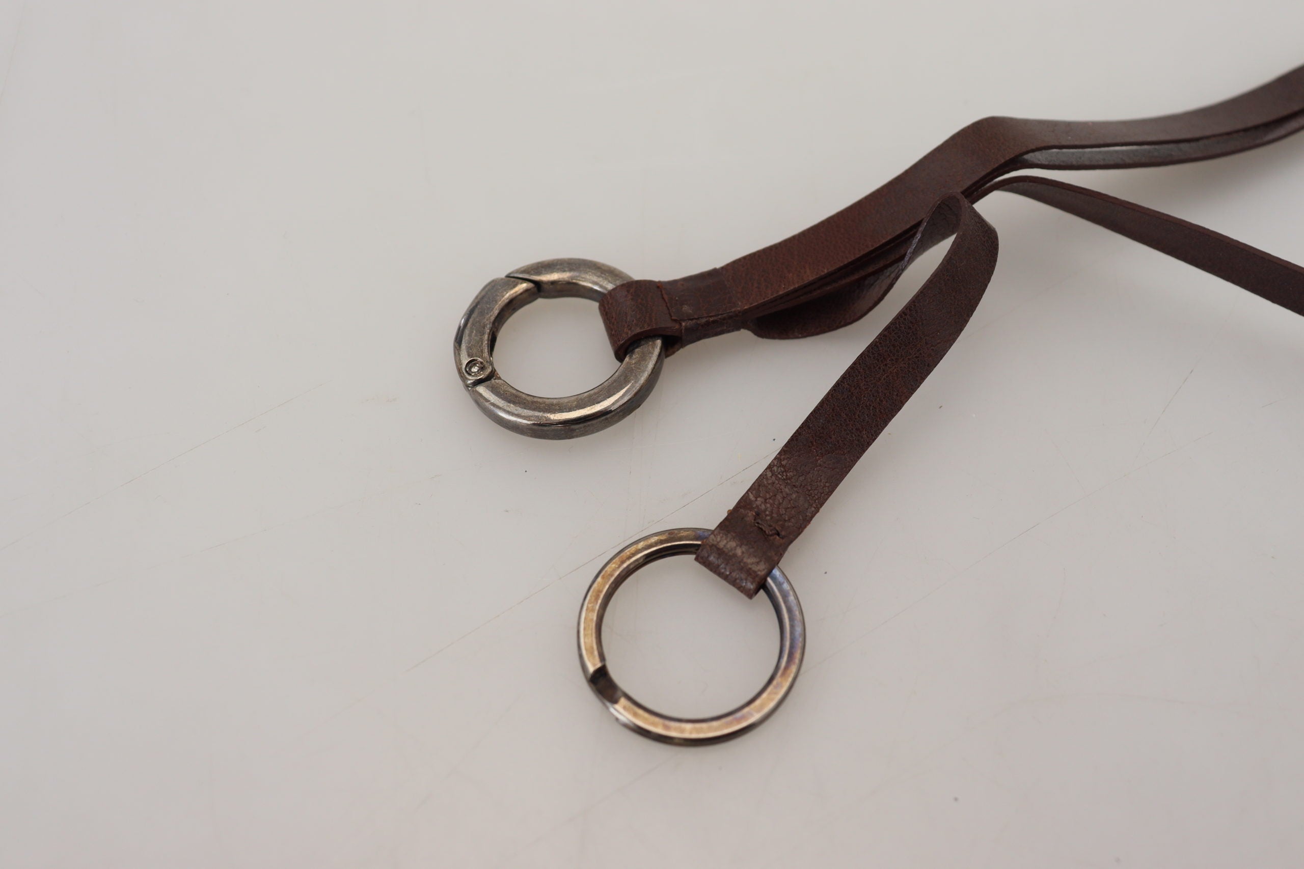 Costume National Brown Leather Silver-tone Metal Keychain