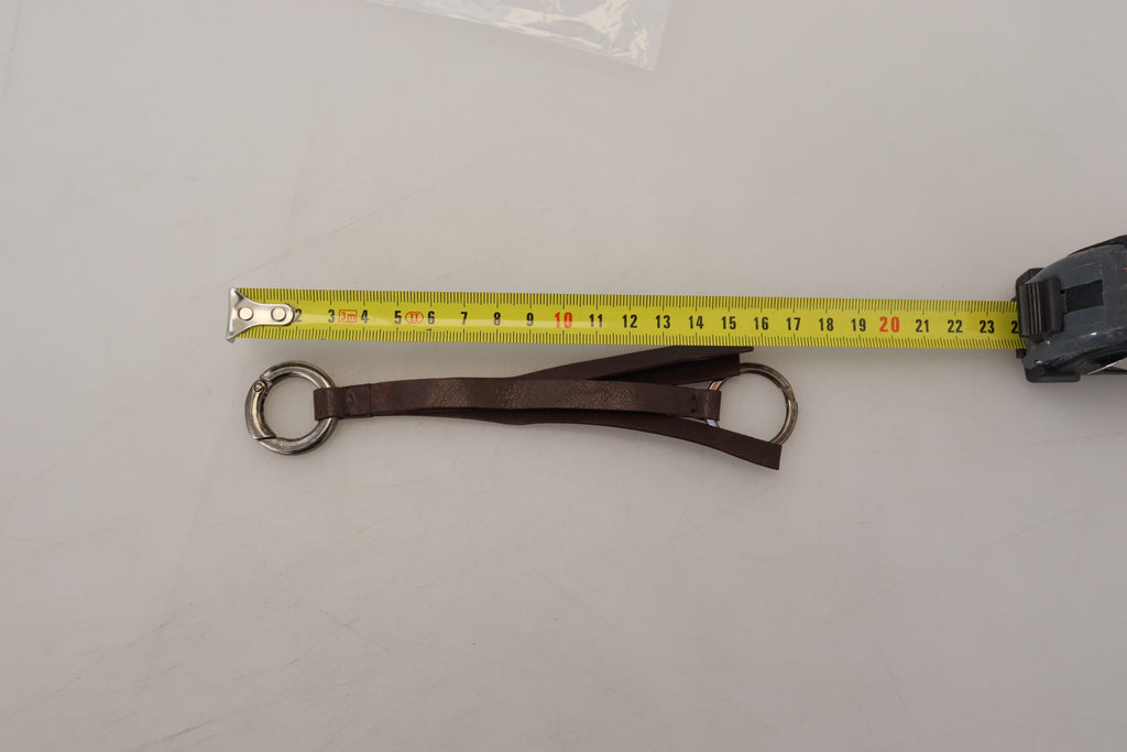 Costume National Brown Leather Silver-tone Metal Keychain