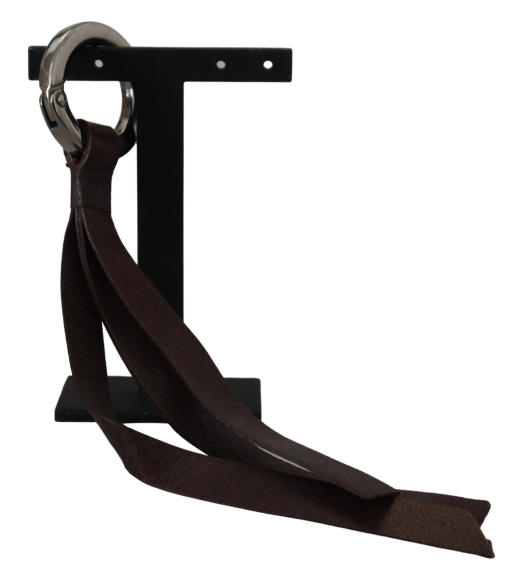 Costume National Brown Leather Silver-tone Metal Keychain