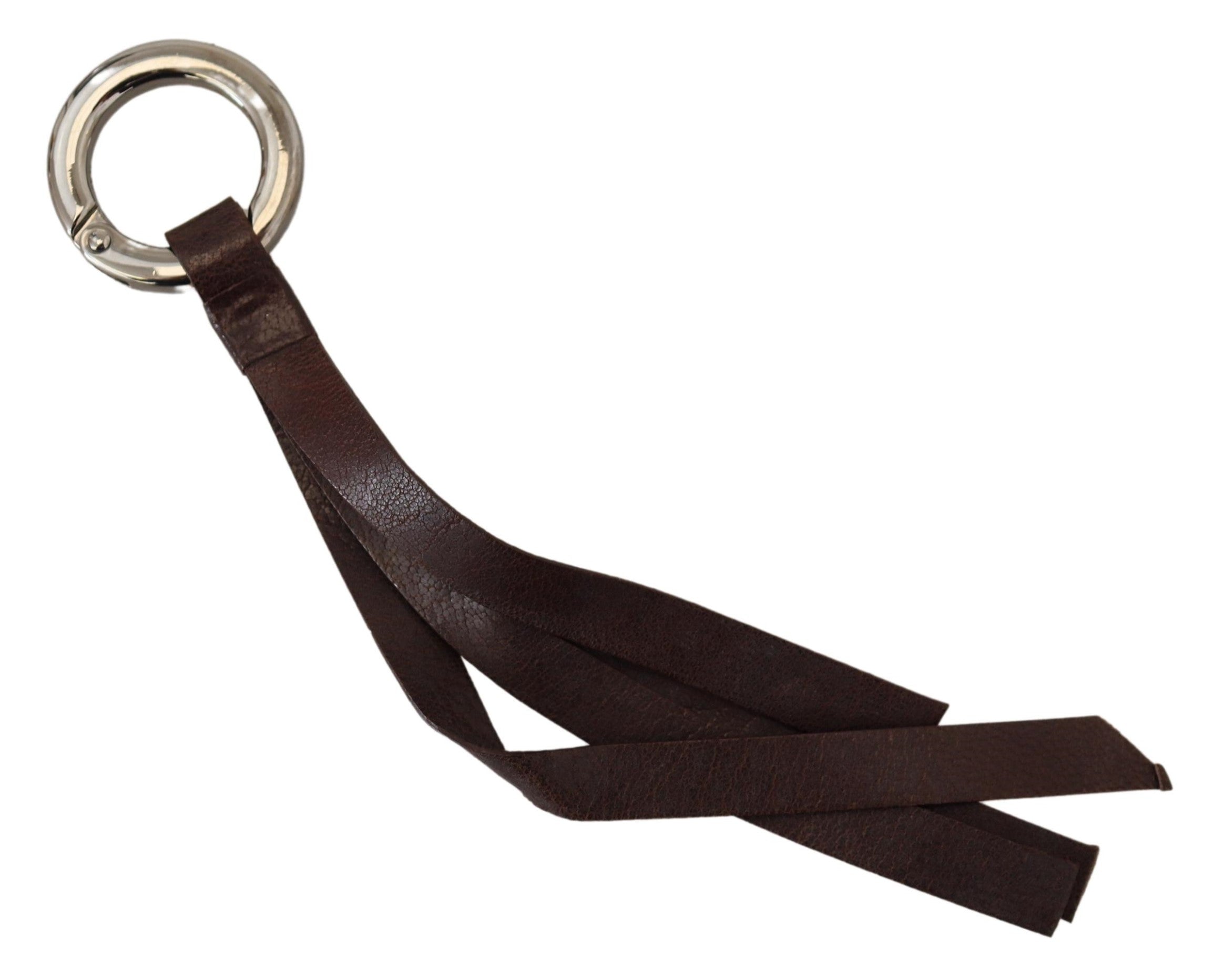 Costume National Brown Leather Silver-tone Metal Keychain