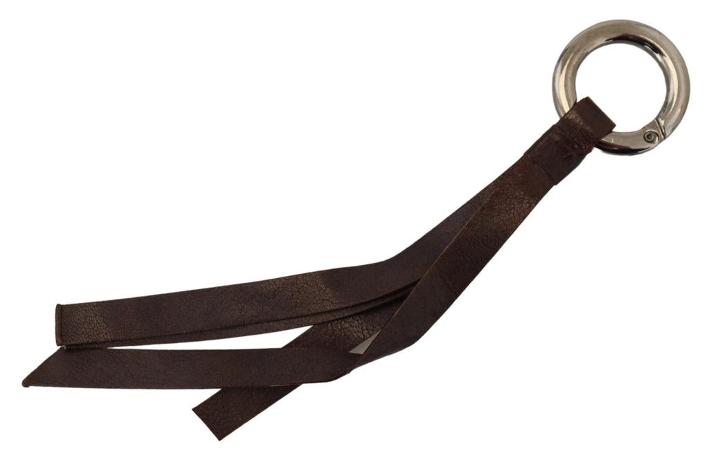 Costume National Brown Leather Silver-tone Metal Keychain