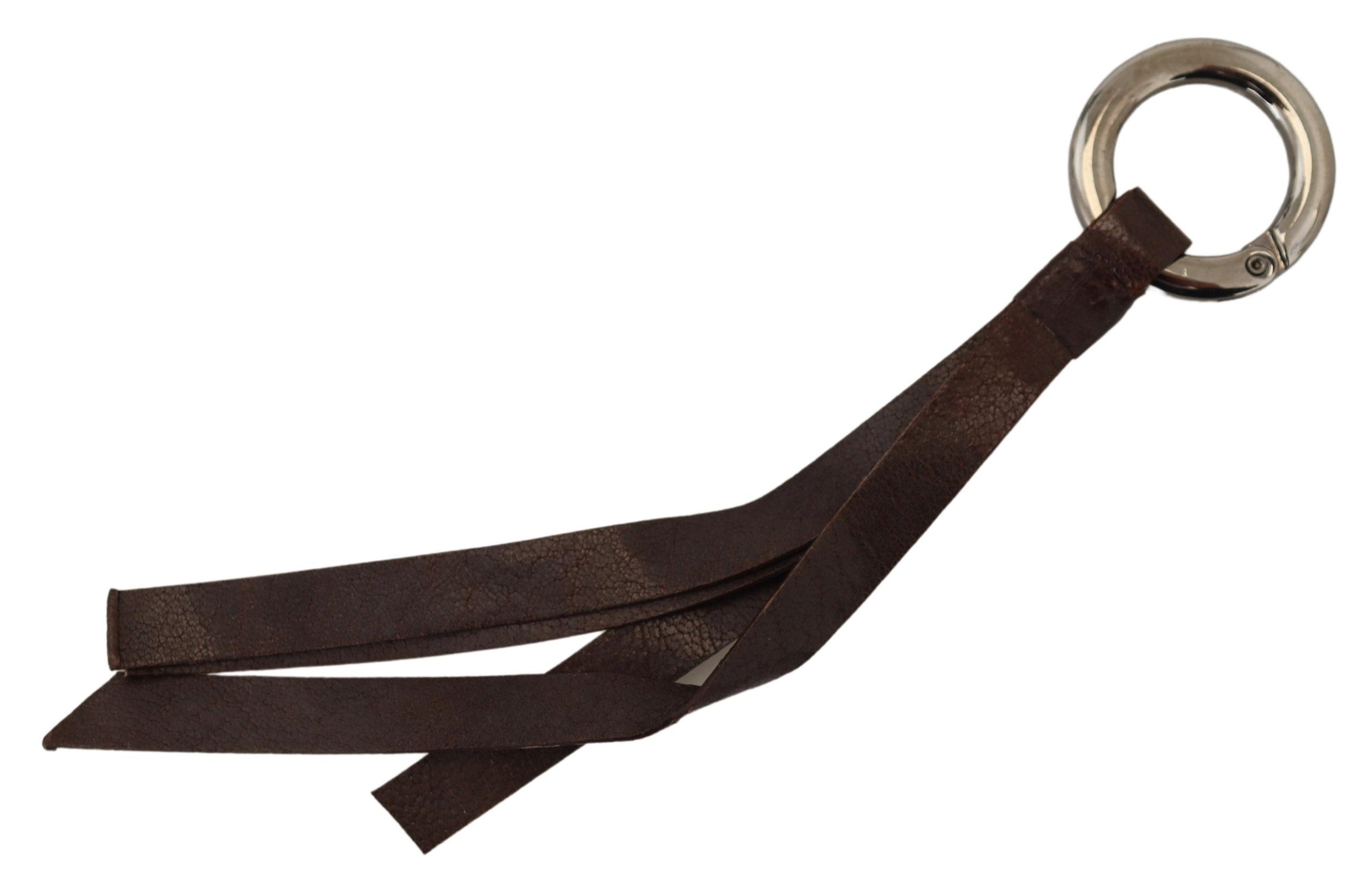 Costume National Brown Leather Silver-tone Metal Keychain