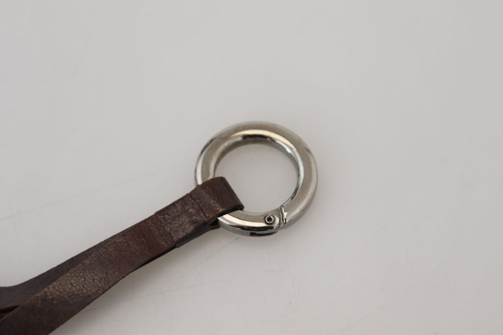 Costume National Brown Leather Silver-tone Metal Keychain