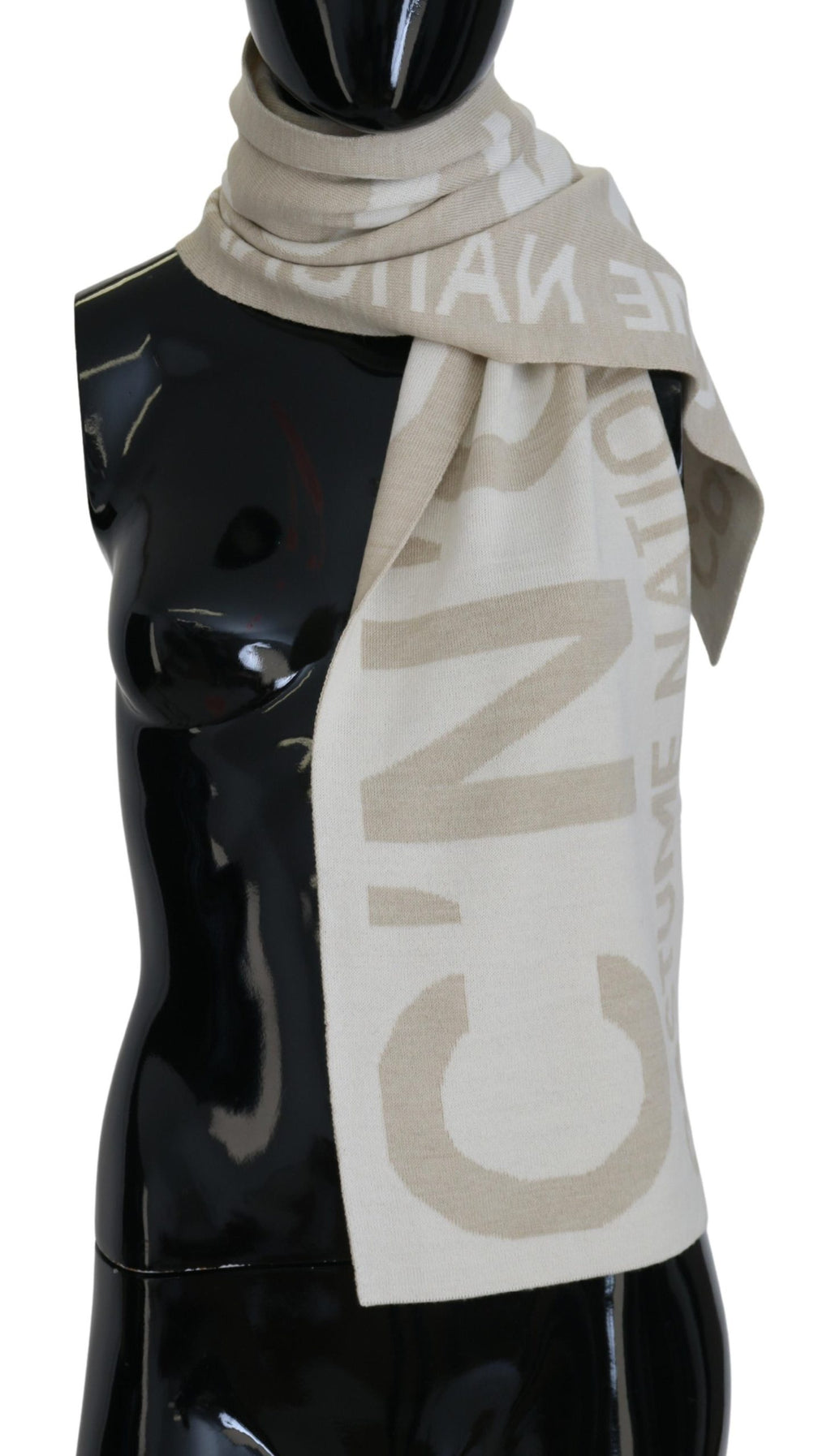 Costume National Beige White Logo Wrap Warmer Scarf Shawl