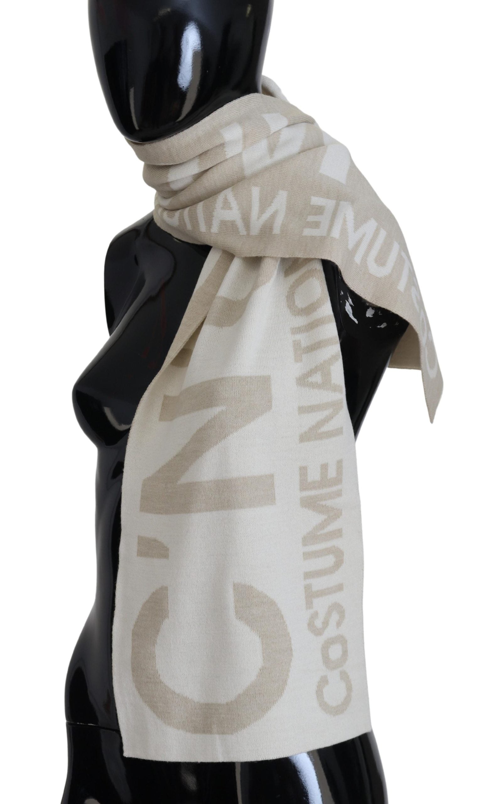 Costume National Beige White Logo Wrap Warmer Scarf Shawl
