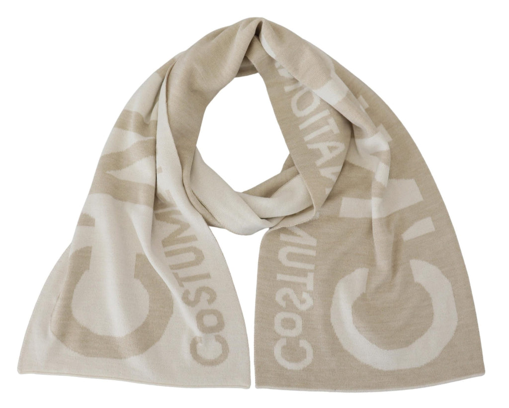 Costume National Beige White Logo Wrap Warmer Scarf Shawl