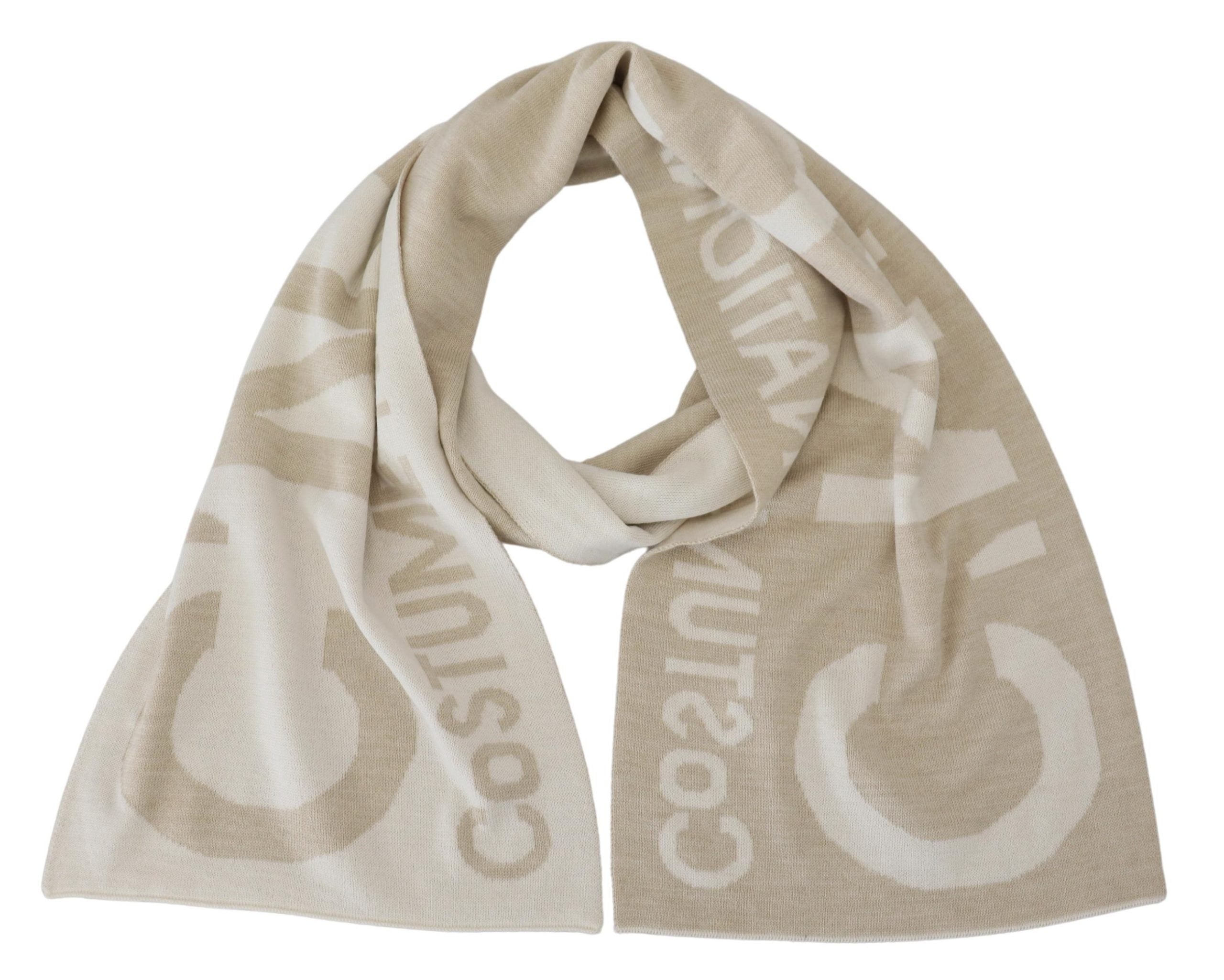 Costume National Beige White Logo Wrap Warmer Scarf Shawl