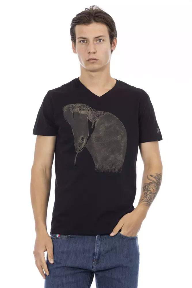 Trussardi Action Schwarzes Baumwoll-T-Shirt mit V-Ausschnitt für Herren