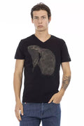 Trussardi Action Schwarzes Baumwoll-T-Shirt mit V-Ausschnitt für Herren