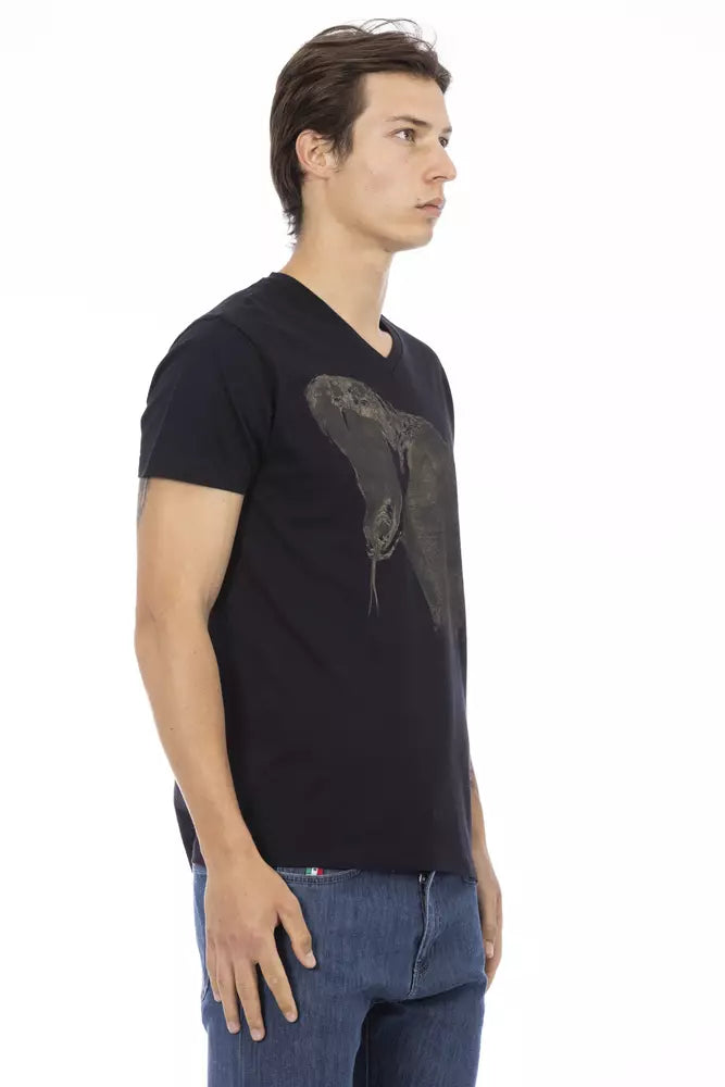 Trussardi Action Schwarzes Baumwoll-T-Shirt mit V-Ausschnitt für Herren