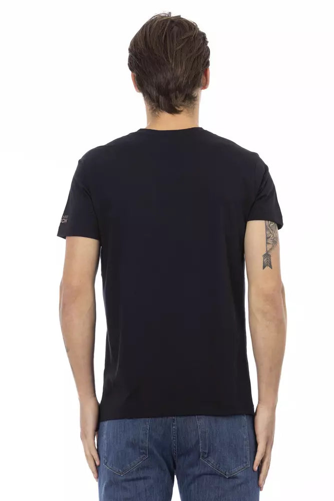 Trussardi Action Schwarzes Baumwoll-T-Shirt mit V-Ausschnitt für Herren