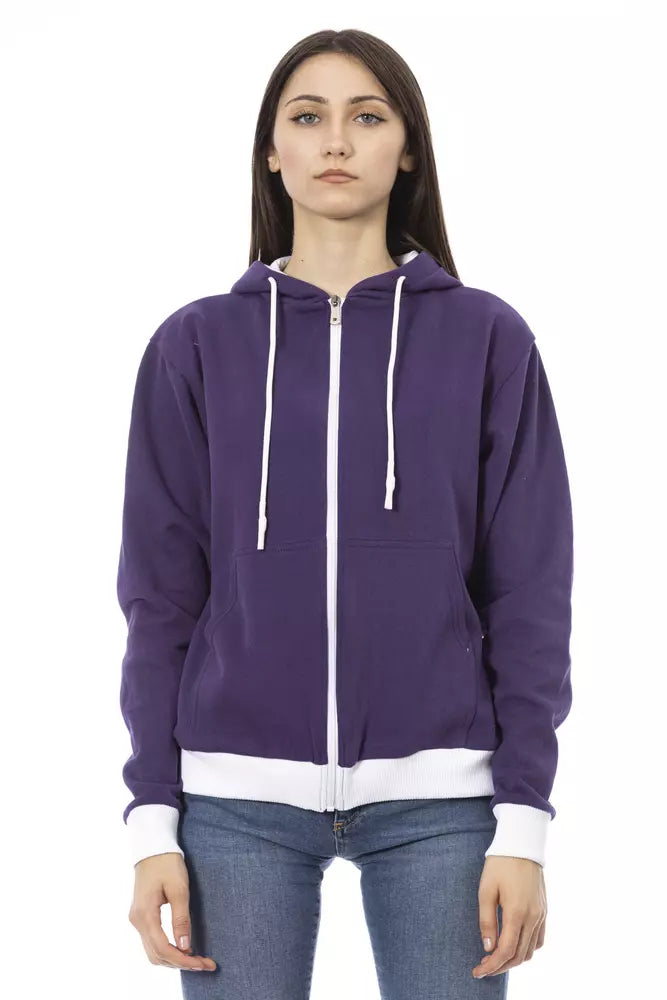Baldinini Trend Lila Baumwoll-Damenpullover mit verstellbarer Kapuze
