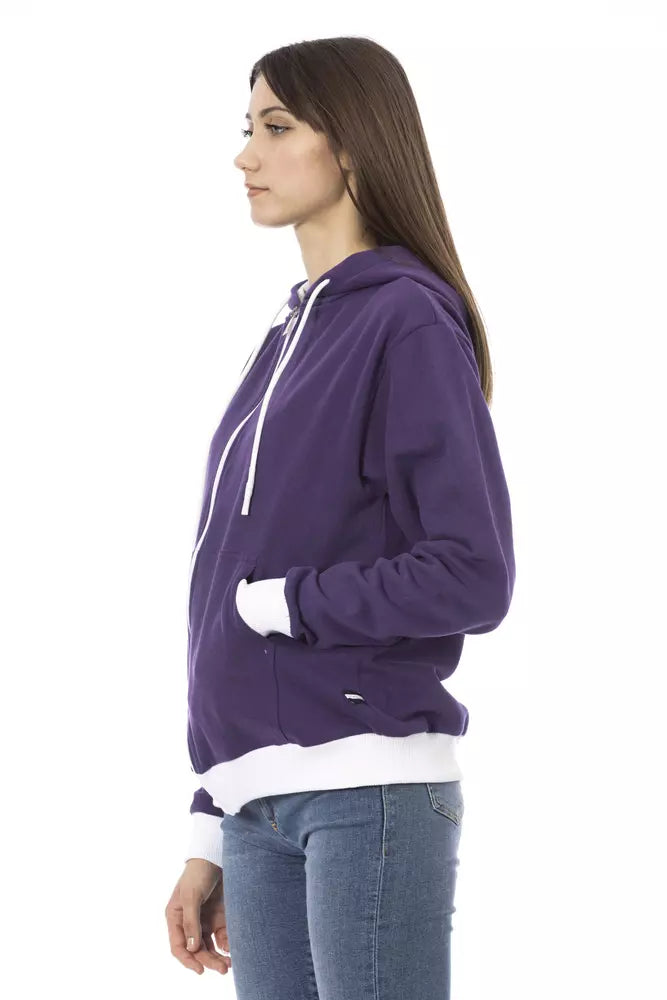 Baldinini Trend Lila Baumwoll-Damenpullover mit verstellbarer Kapuze