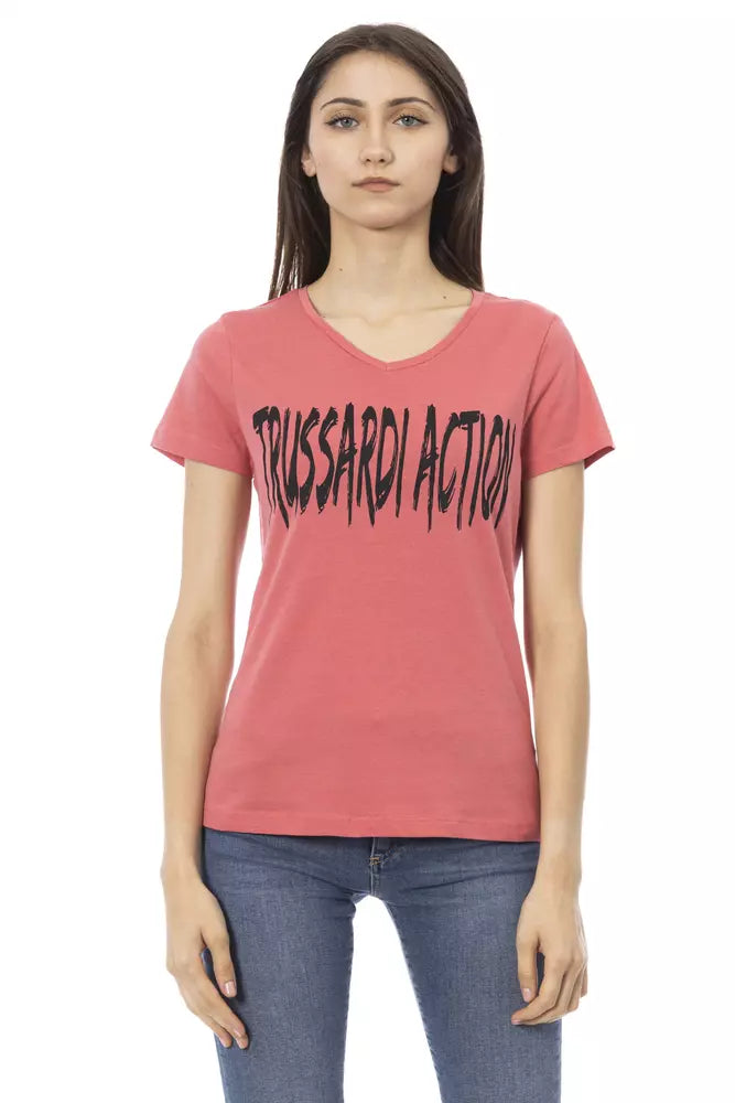 Trussardi Action Baumwoll-Damentop mit V-Ausschnitt in Multicolor