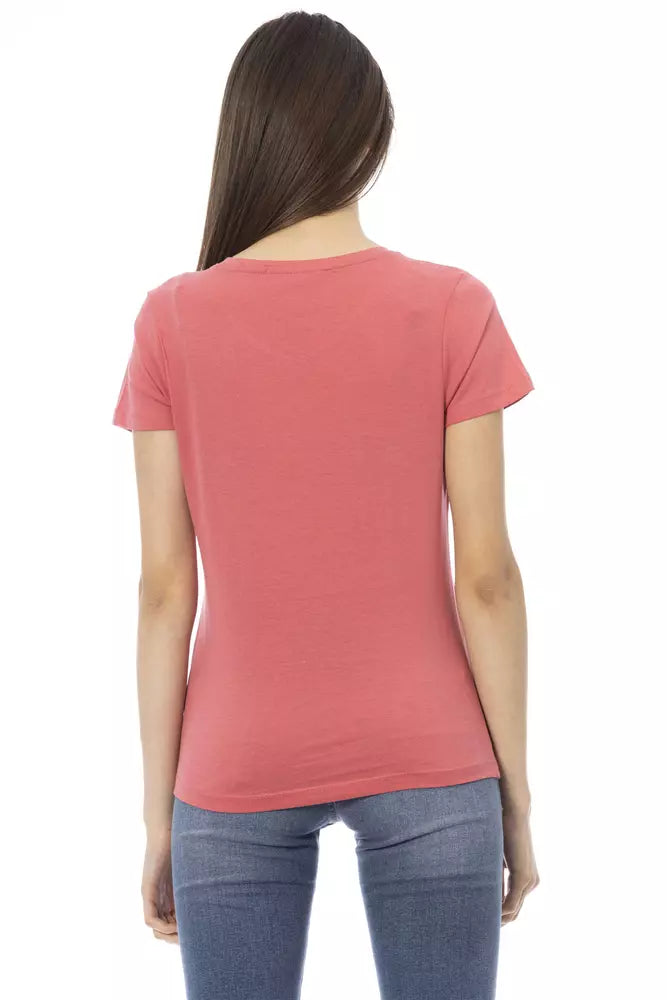 Trussardi Action Baumwoll-Damentop mit V-Ausschnitt in Multicolor