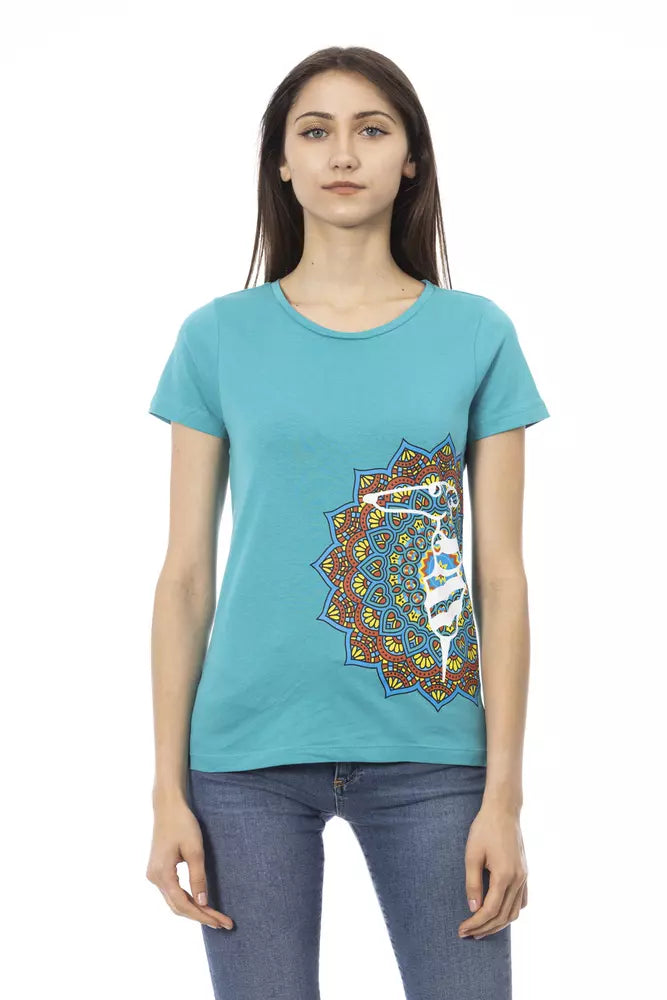 Trussardi Action Hellblaues T-Shirt aus Baumwolle für Frauen