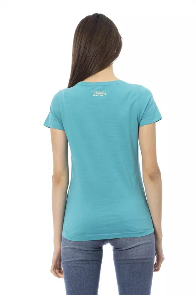 Trussardi Action Hellblaues T-Shirt aus Baumwolle für Frauen