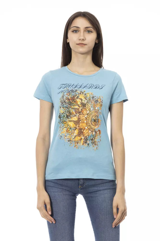 Trussardi Action Hellblaues T-Shirt aus Baumwolle für Frauen