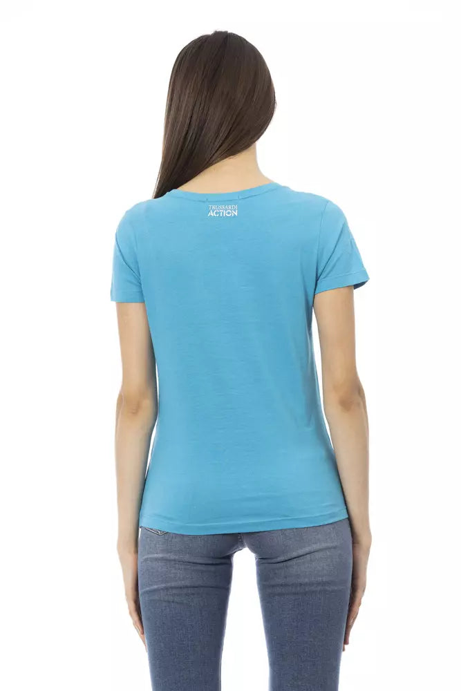 Trussardi Action Hellblaues T-Shirt aus Baumwolle für Frauen