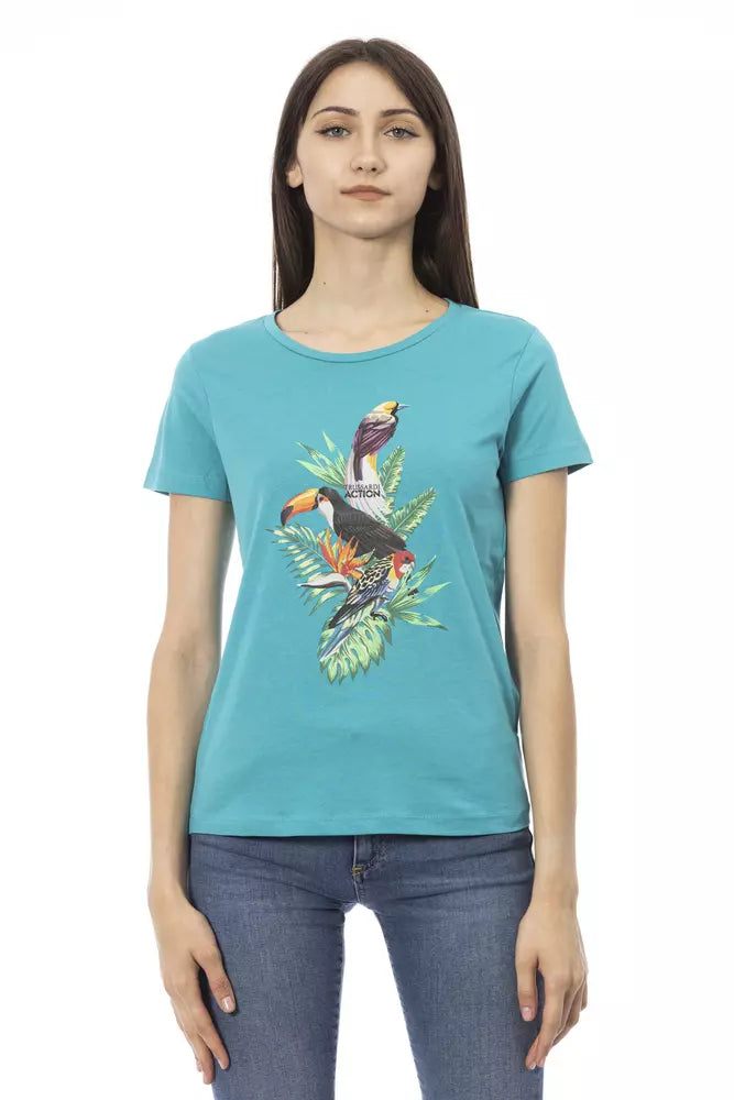 Trussardi Action Hellblaues T-Shirt aus Baumwolle für Frauen