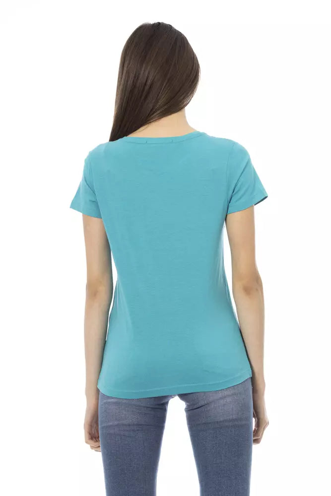 Trussardi Action Hellblaues T-Shirt aus Baumwolle für Frauen