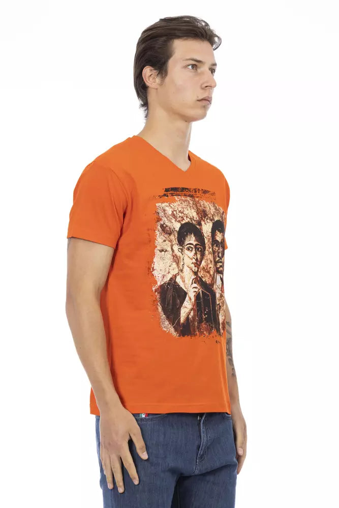 Trussardi Action Orangees Baumwoll-T-Shirt mit V-Ausschnitt für Herren