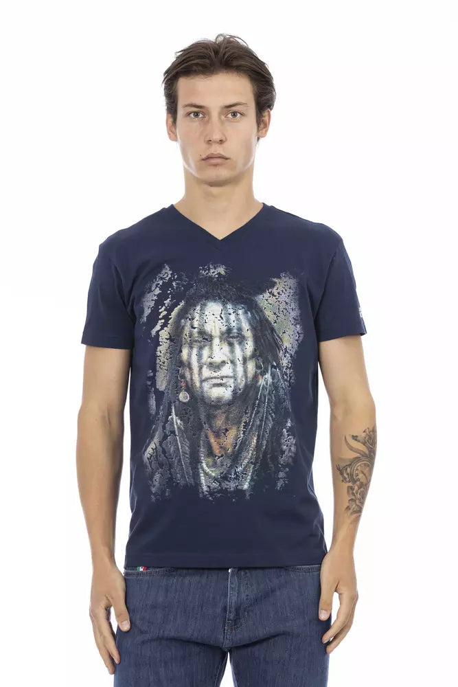 Trussardi Action Men's Blue Cotton V-Neck T-Shirt