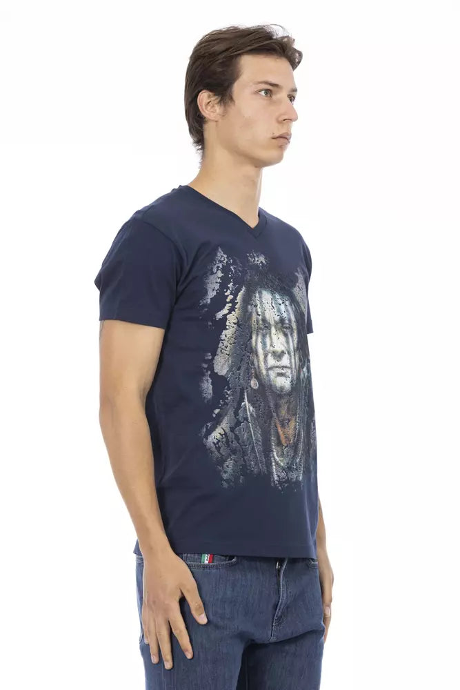 Trussardi Action Men's Blue Cotton V-Neck T-Shirt