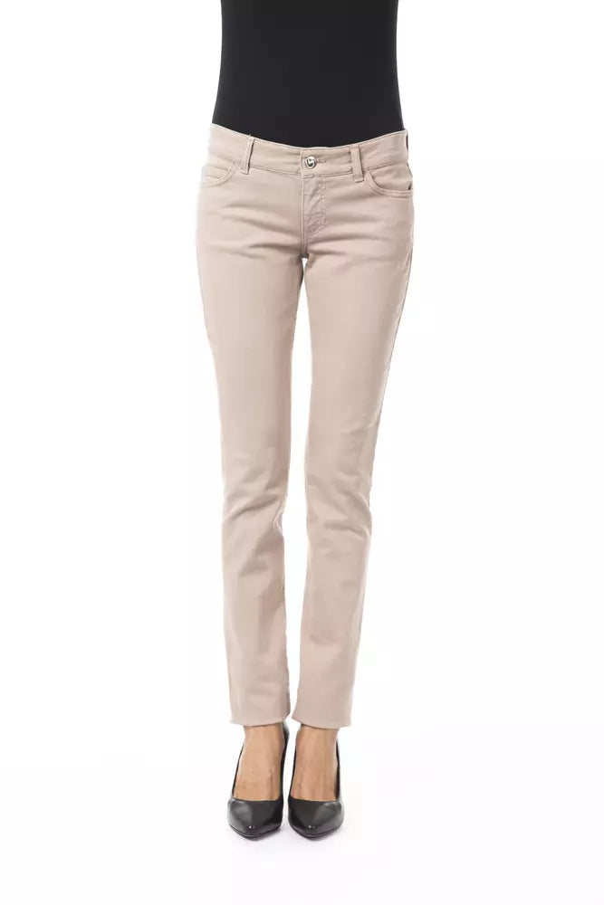 BYBLOS Beige Cotton Women's Trousers with Back Pocket Chain