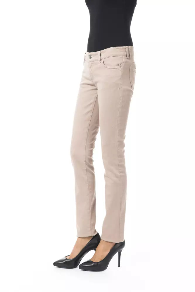 BYBLOS Beige Cotton Women's Trousers with Back Pocket Chain