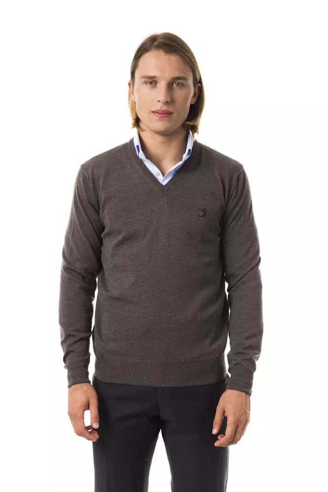 Uominitaliani Men's Gray Merino Wool Sweater