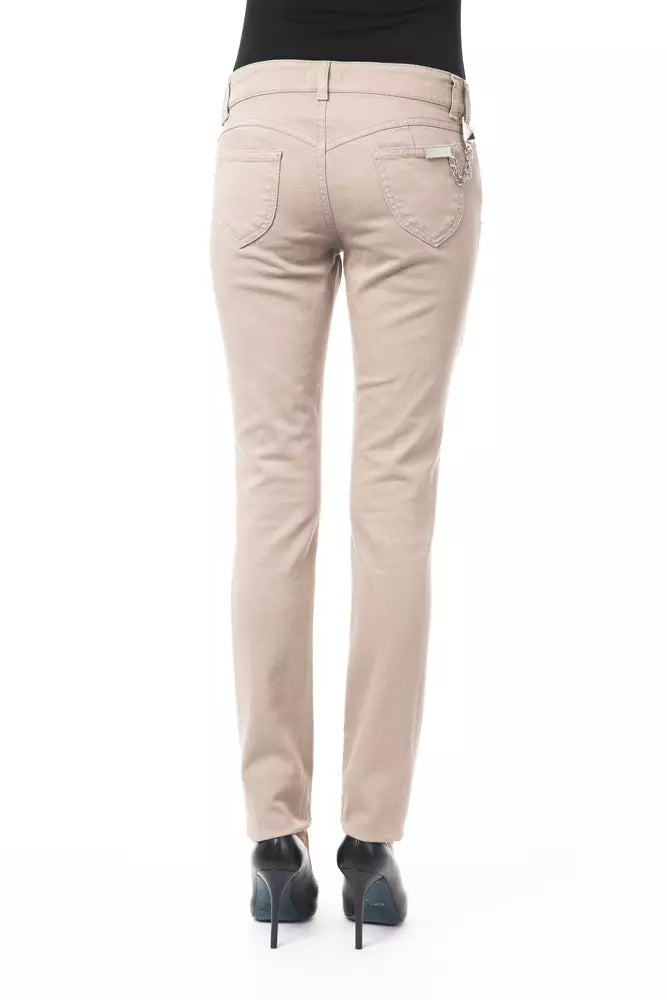BYBLOS Beige Cotton Women's Trousers with Back Pocket Chain