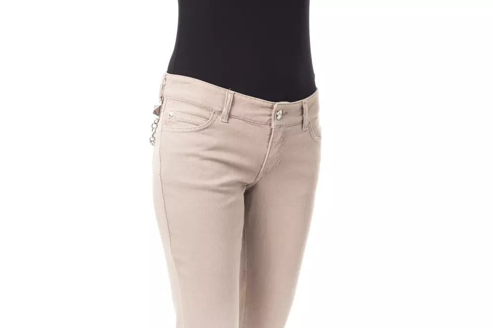 BYBLOS Beige Cotton Women's Trousers with Back Pocket Chain