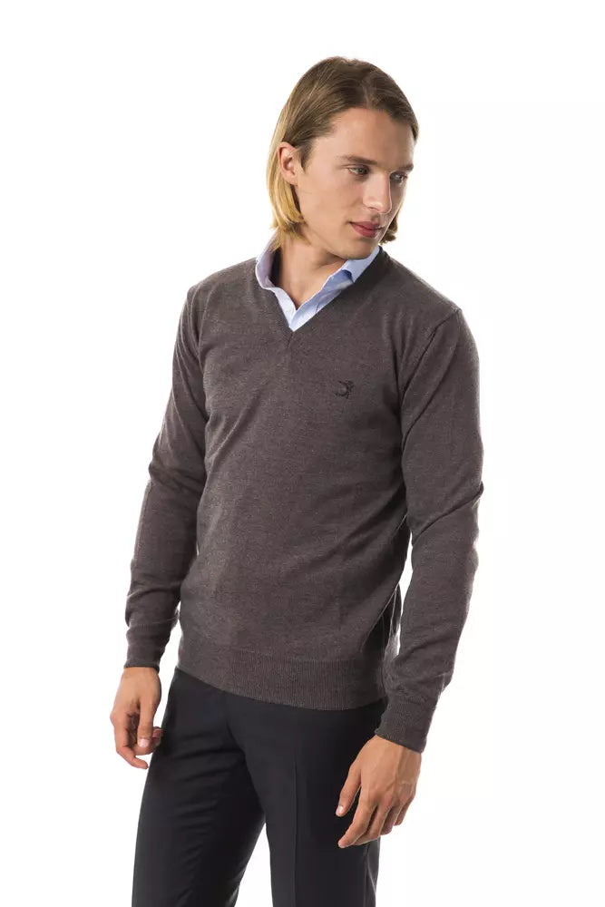 Uominitaliani Men's Gray Merino Wool Sweater