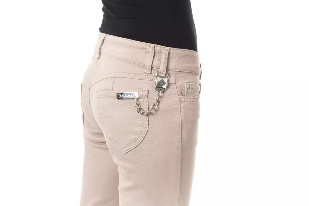 BYBLOS Beige Cotton Women's Trousers with Back Pocket Chain