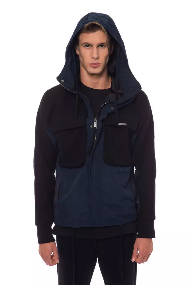 Nicolo Tonetto Men's Black Hooded Wool Jacket with Pockets