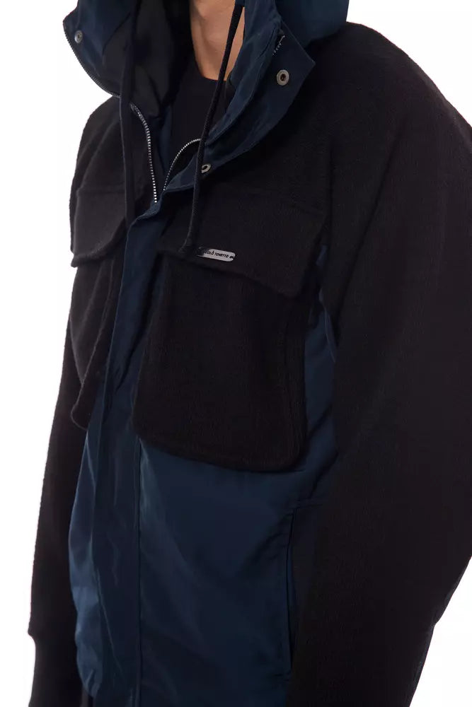 Nicolo Tonetto Men's Black Hooded Wool Jacket with Pockets