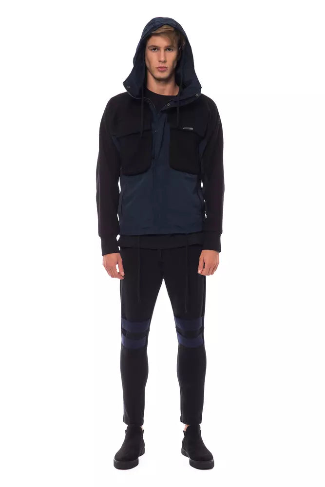 Nicolo Tonetto Men's Black Hooded Wool Jacket with Pockets