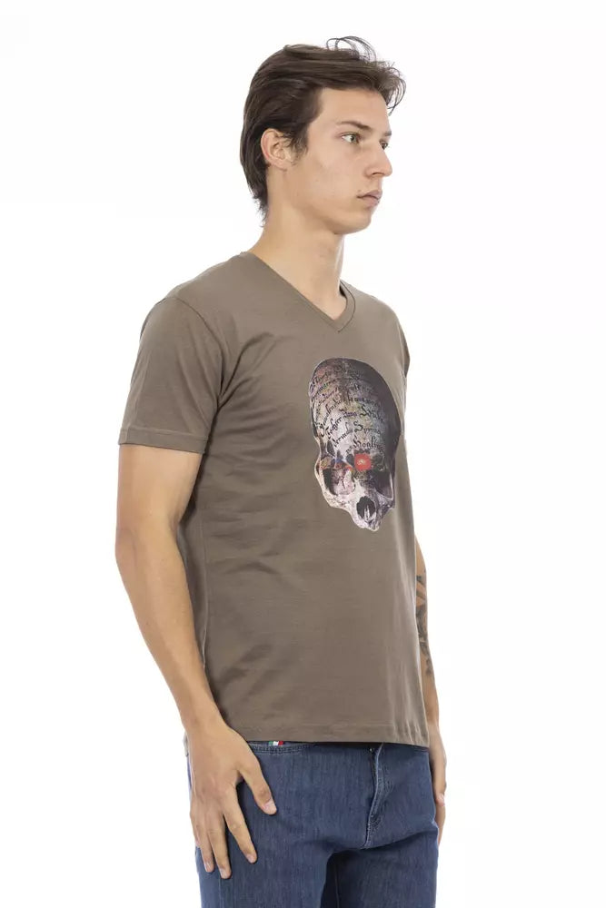 Men's Trussardi Action Brown V-Neck Cotton T-Shirt
