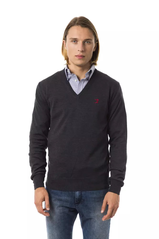 Uominitaliani Grey Men's Merino Wool Sweater