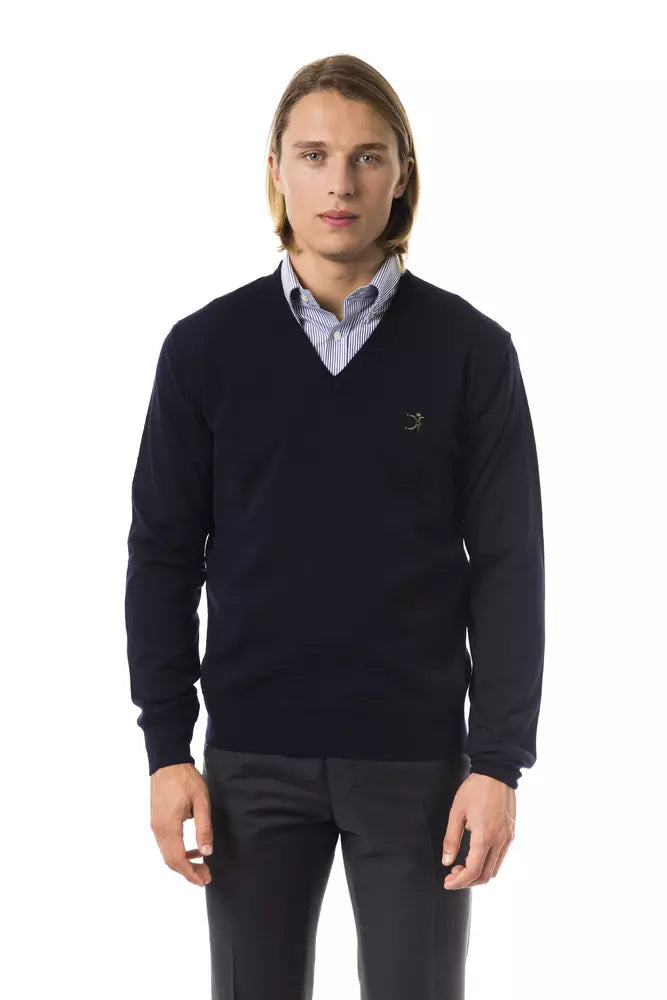 Uominitaliani Blauer Merinowoll-Pullover für Herren