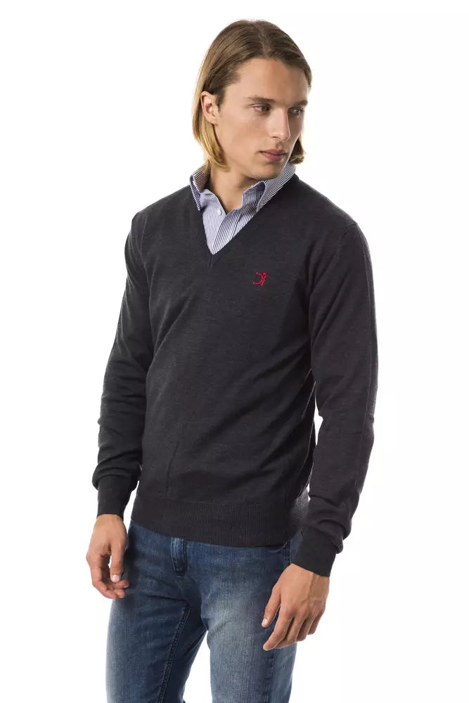 Uominitaliani Grey Men's Merino Wool Sweater