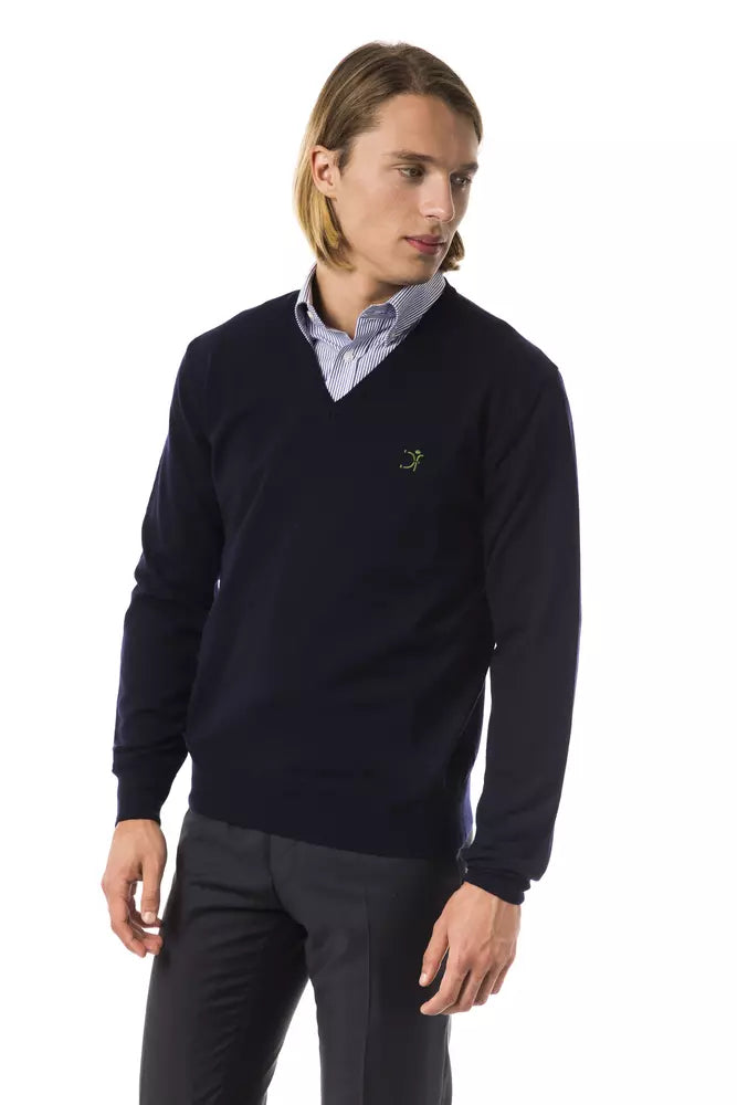 Uominitaliani Blauer Merinowoll-Pullover für Herren
