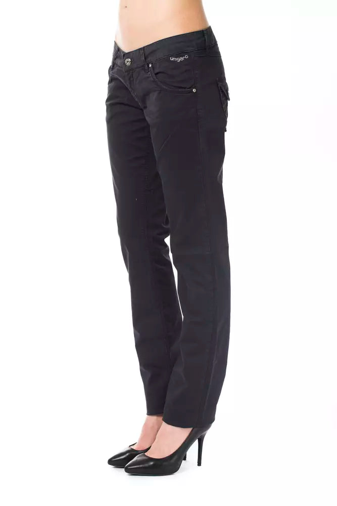 Ungaro Fever Dark Blue Women's Straight-Leg Cotton Trousers