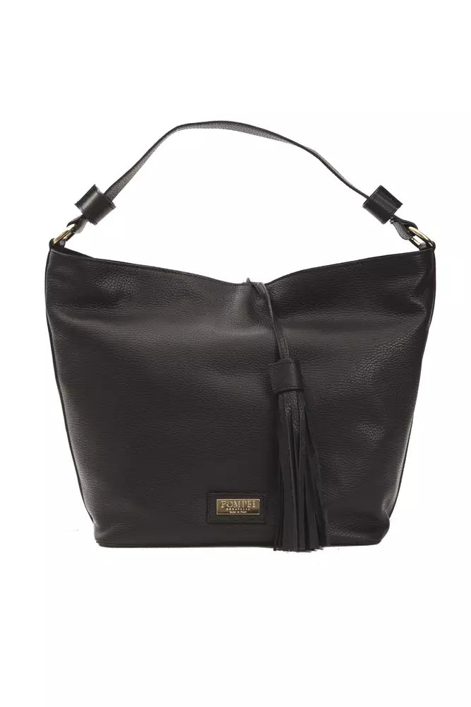 Pompei Donatella Schwarze Leder-Umhängetasche für Damen